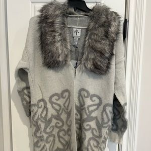 NWT Rain + Rose Cardigan Sweater w/Faux Fur